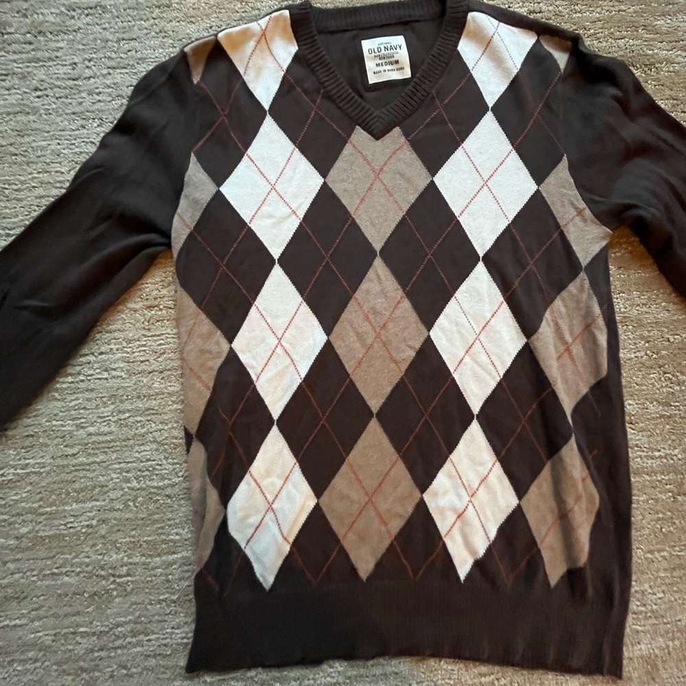 Old Navy Men's Argyle Sweater - Brown and Cream
